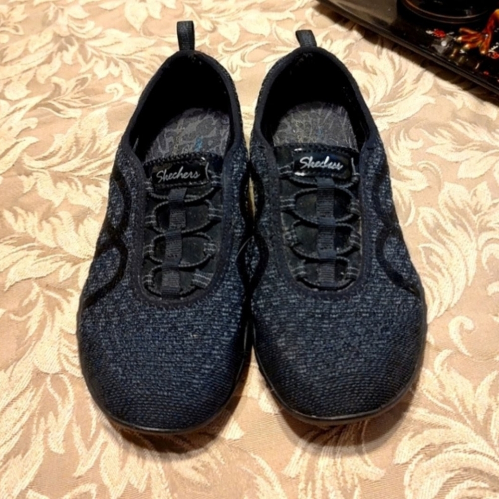 🐦‍⬛ Super Comfy Black Skechers Toggle Bungee Pull On Sneakers Shoes - 7.5M - Picture 3 of 12
